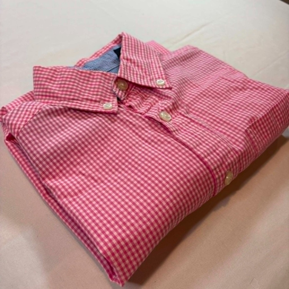 Class Club Boys Shirt 12 Pink White Gingham Check Button Down Dress Long Sleeve